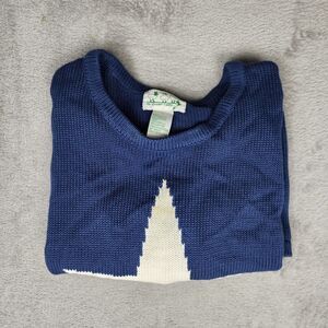The Quaker Factory Womens Sweater Size L Blue Knit White Star Patriotic Pullover